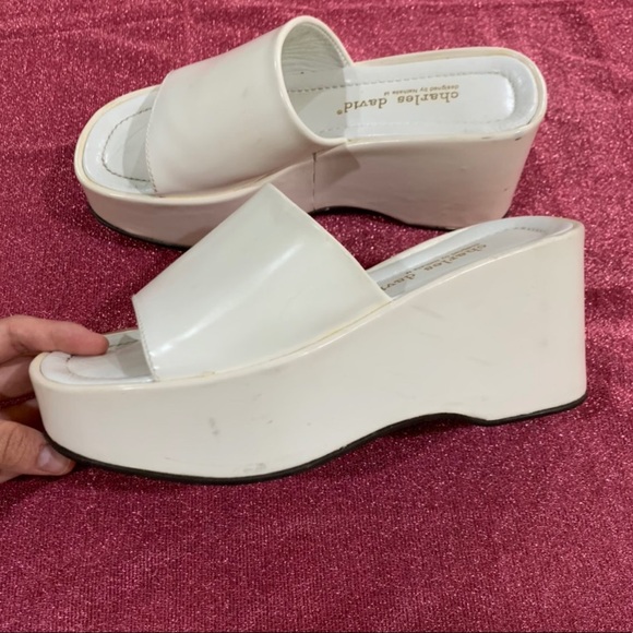 white platform slide sandals